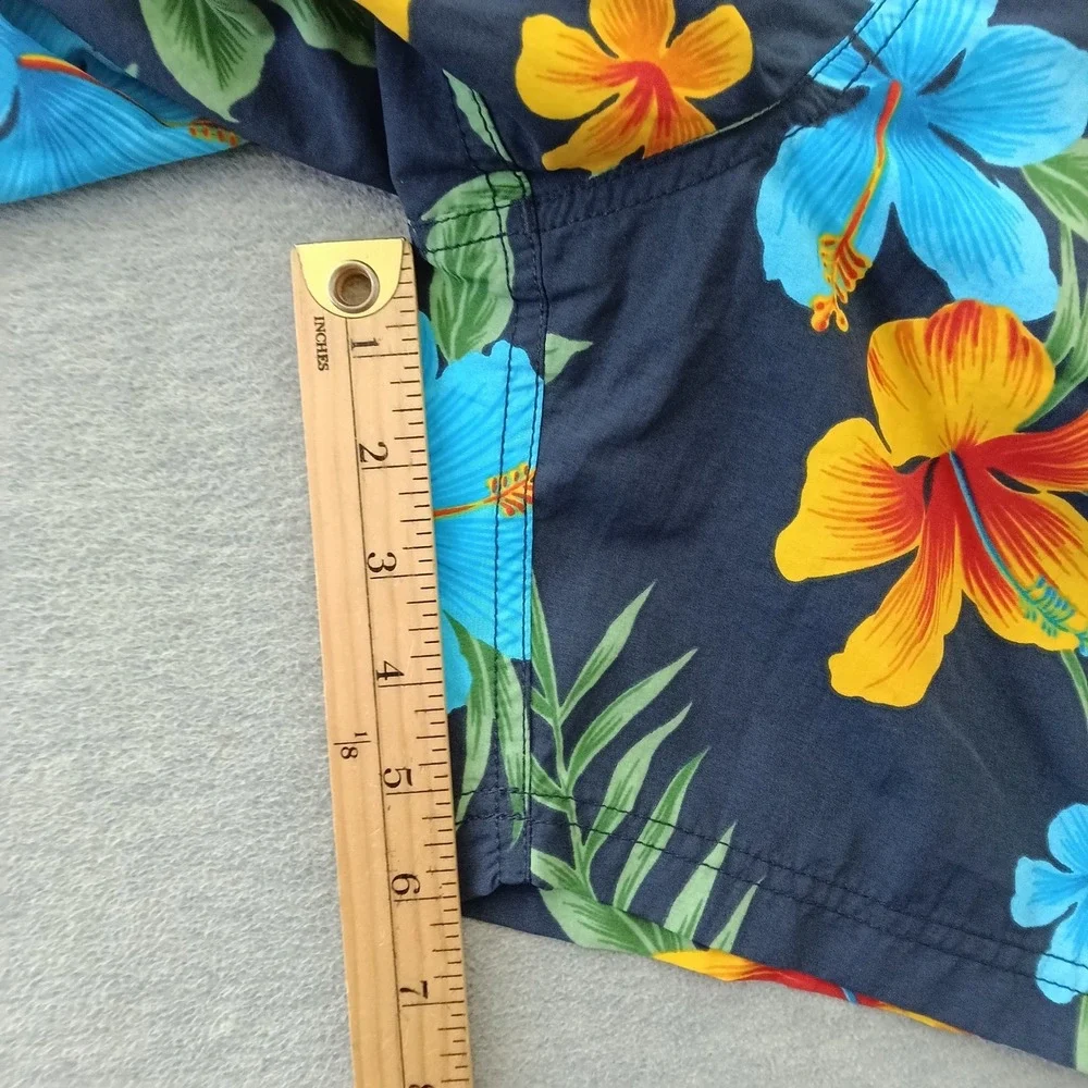 Nautica Mens XL Swim Trunks Navy Blue Tropical Hibiscus Floral Mesh Lined